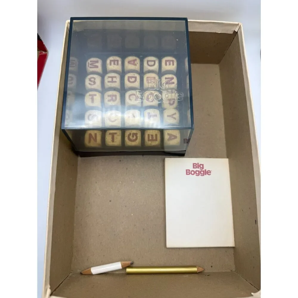 Vintage 1979 Big Boggle Game Parker Brothers Wood Cubes Parts/Read Description